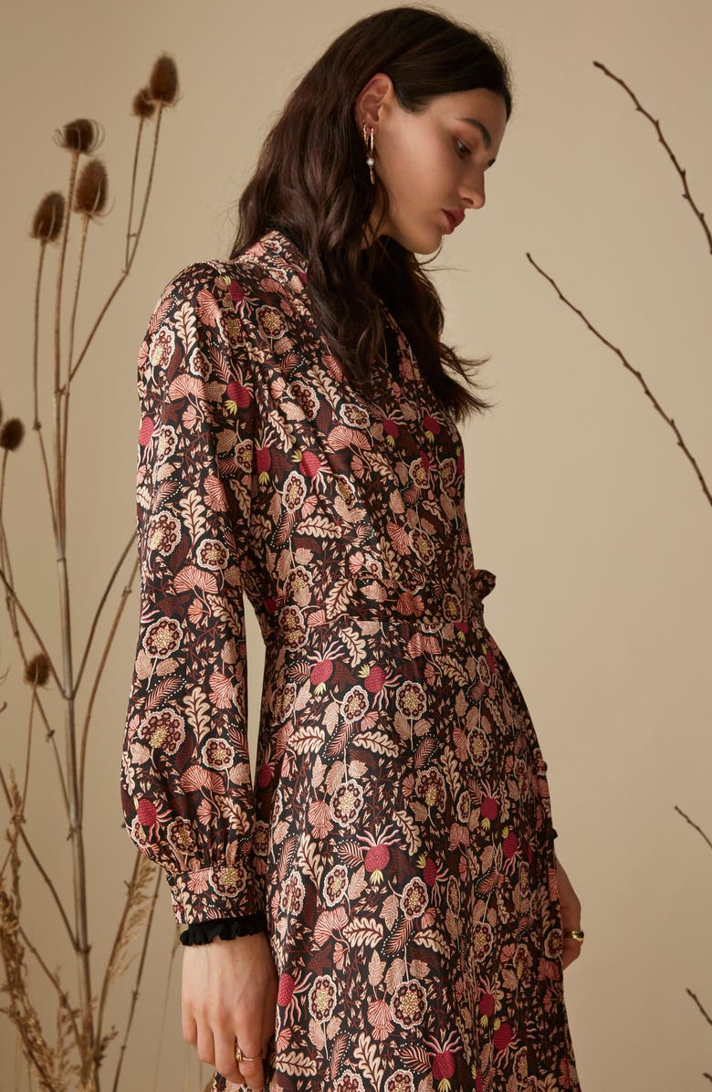 Scotch & Soda Floral Long Sleeve Wrap Midi Dress, Alternate, color, 