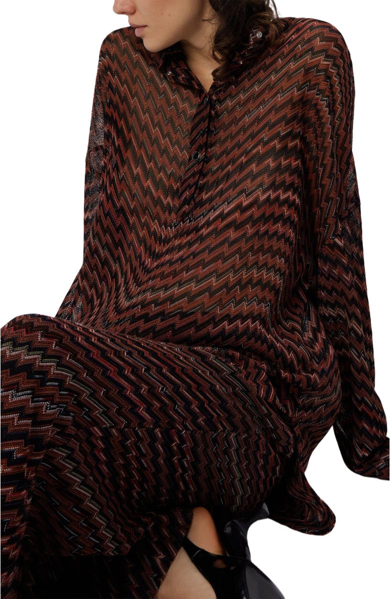 Missoni Blouse With Mandarin Collar And Zigzag Pattern, Main, color, Black 
Brown