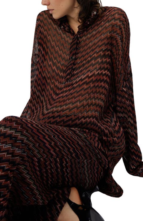 Blouse With Mandarin Collar And Zigzag Pattern