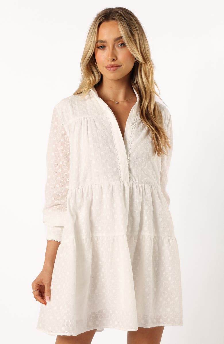 Petal & Pup Delia Tiered Long Sleeve Cotton Eyelet Minidress, Alternate, color, 