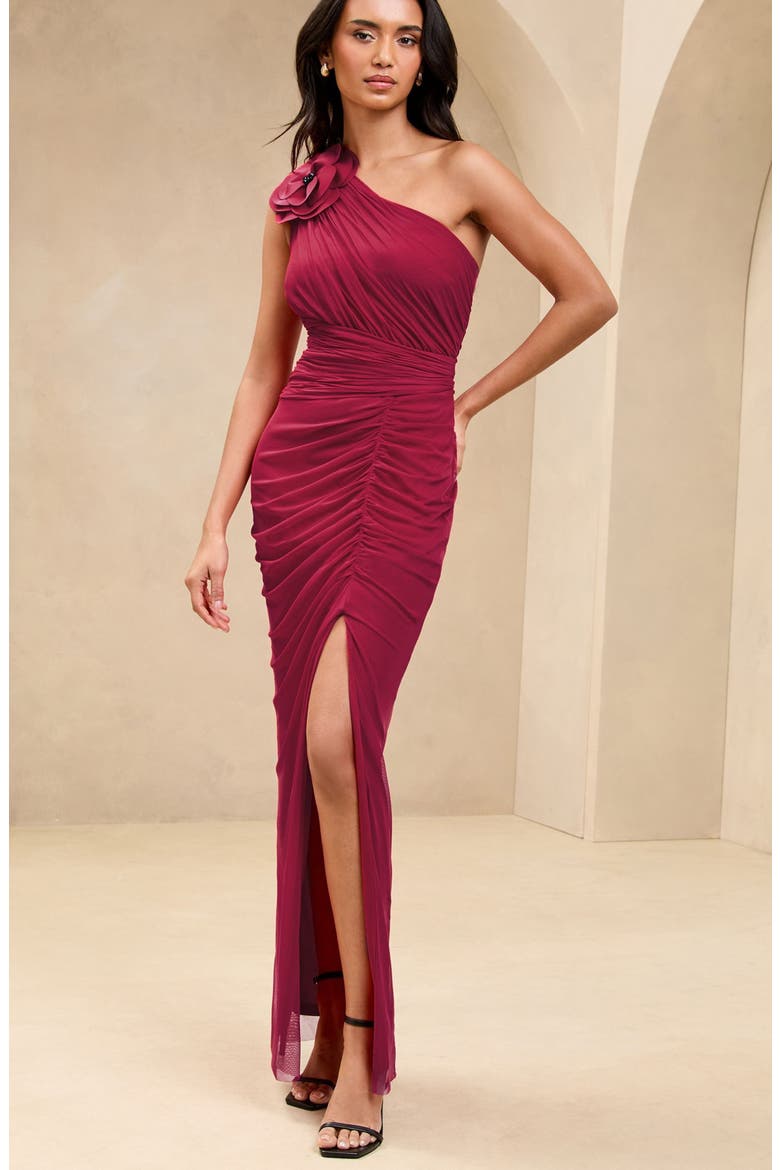Red Corsage One Shoulder Gown, Alternate, color, RED