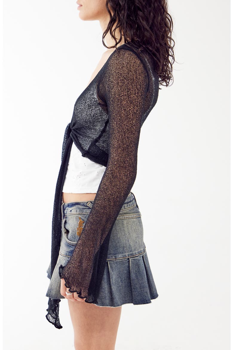 Sheer Tie Front Cardigan, Alternate, color, BLACK