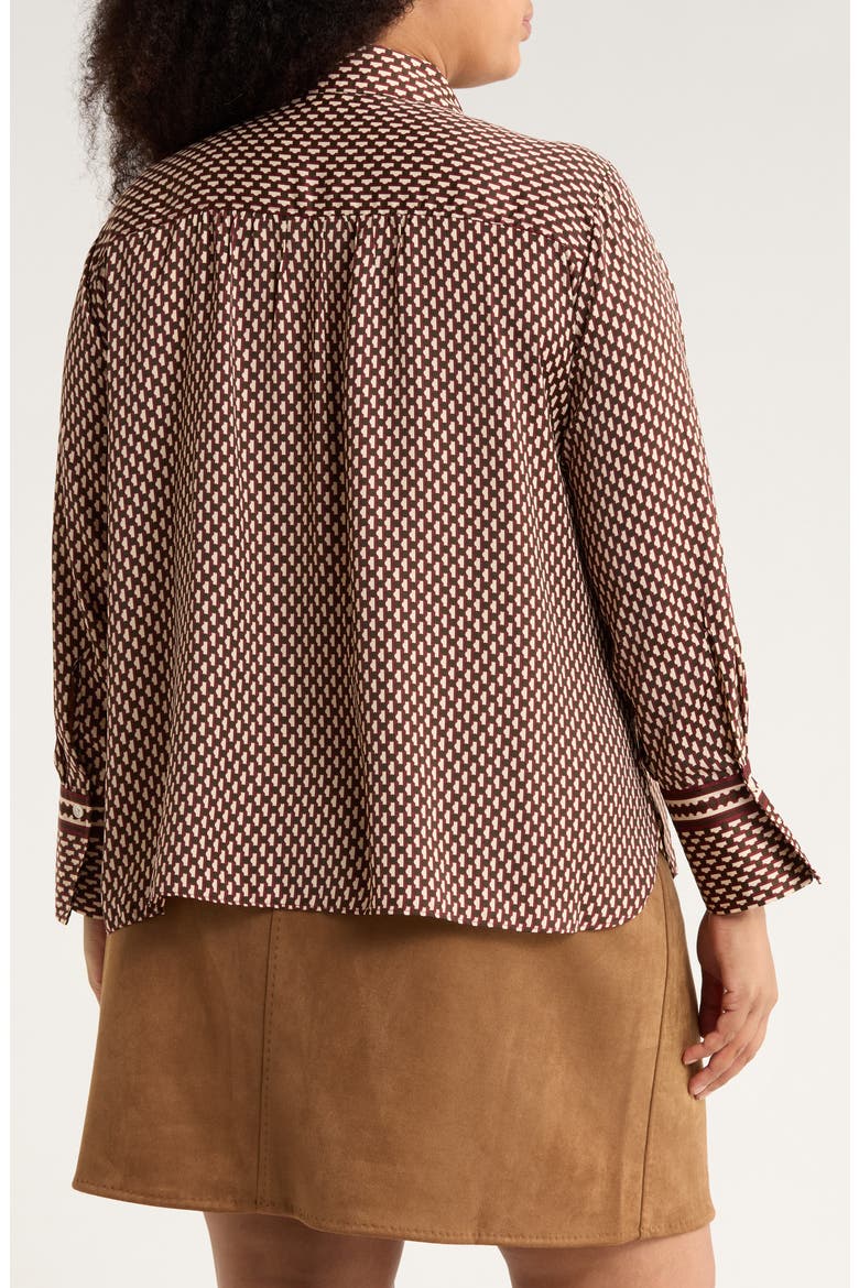 Tie Neck Satin Button-Up Shirt, Alternate, color, BROWN/ BEIGE DOTTIE STRIPES