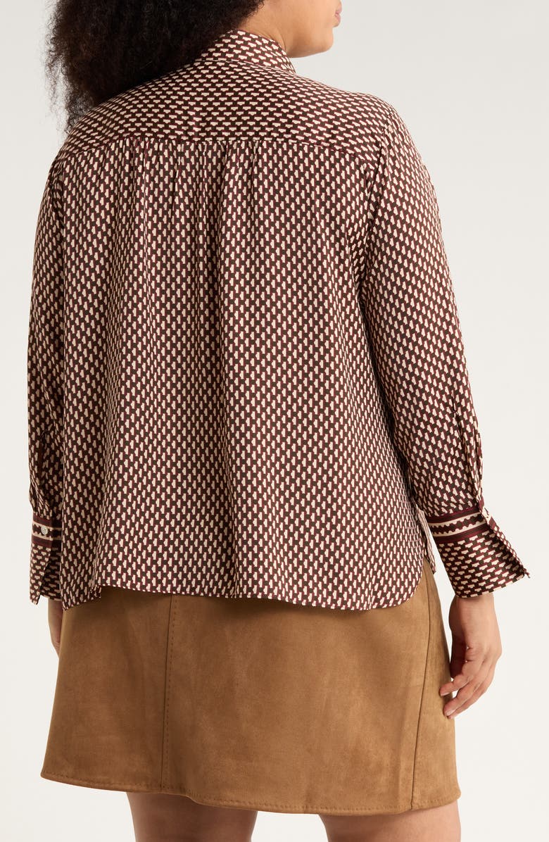 MAX STUDIO Tie Neck Satin Button-Up Shirt, Alternate, color, Brown/ Beige Dottie Stripes