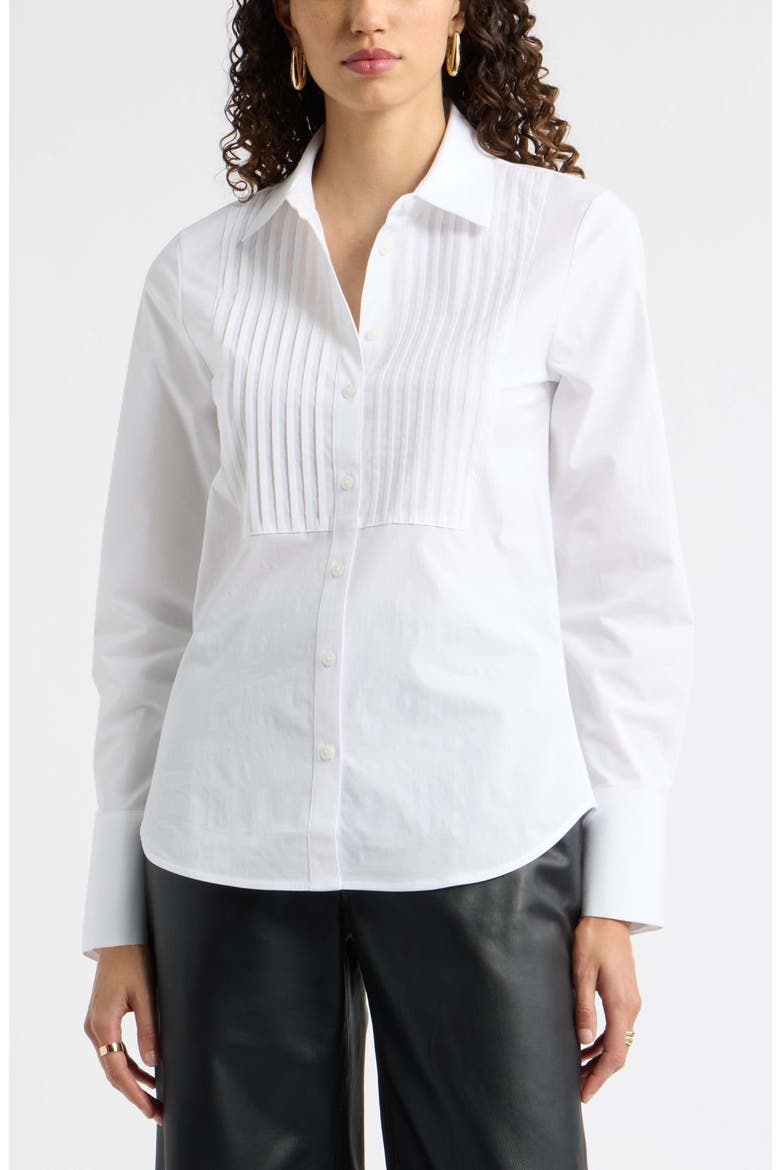 Pintuck Poplin Tuxedo Shirt, Main, color, WHITE