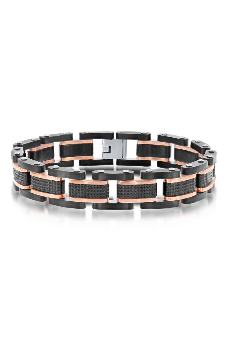 Men's Textured Link Bracelet, Main, color, BLACK/CHOCOLATE