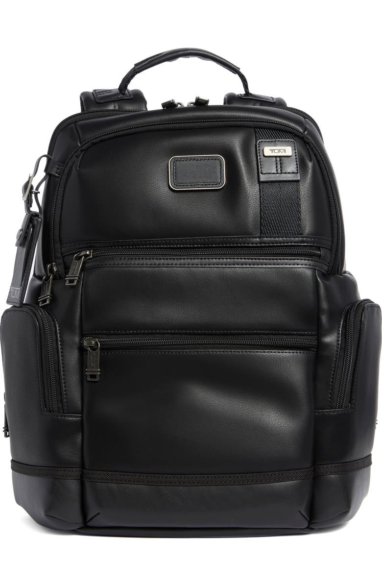 TUMI Parrish Leather Backpack, Main, color, Black