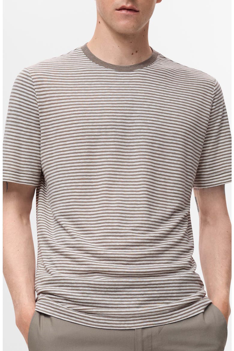 Slim Fit Stripe Linen Blend T-Shirt, Main, color, OFF WHITE