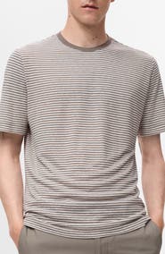 MANGO Slim Fit Stripe Linen Blend T-Shirt