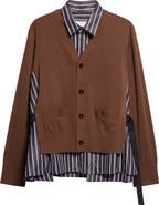 Sacai Mixed Media Poplin & Knit Cardigan