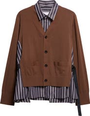 Sacai Mixed Media Poplin & Knit Cardigan
