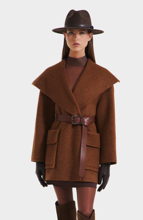 Lucia Textured Wool Wrap Mid-length Coat