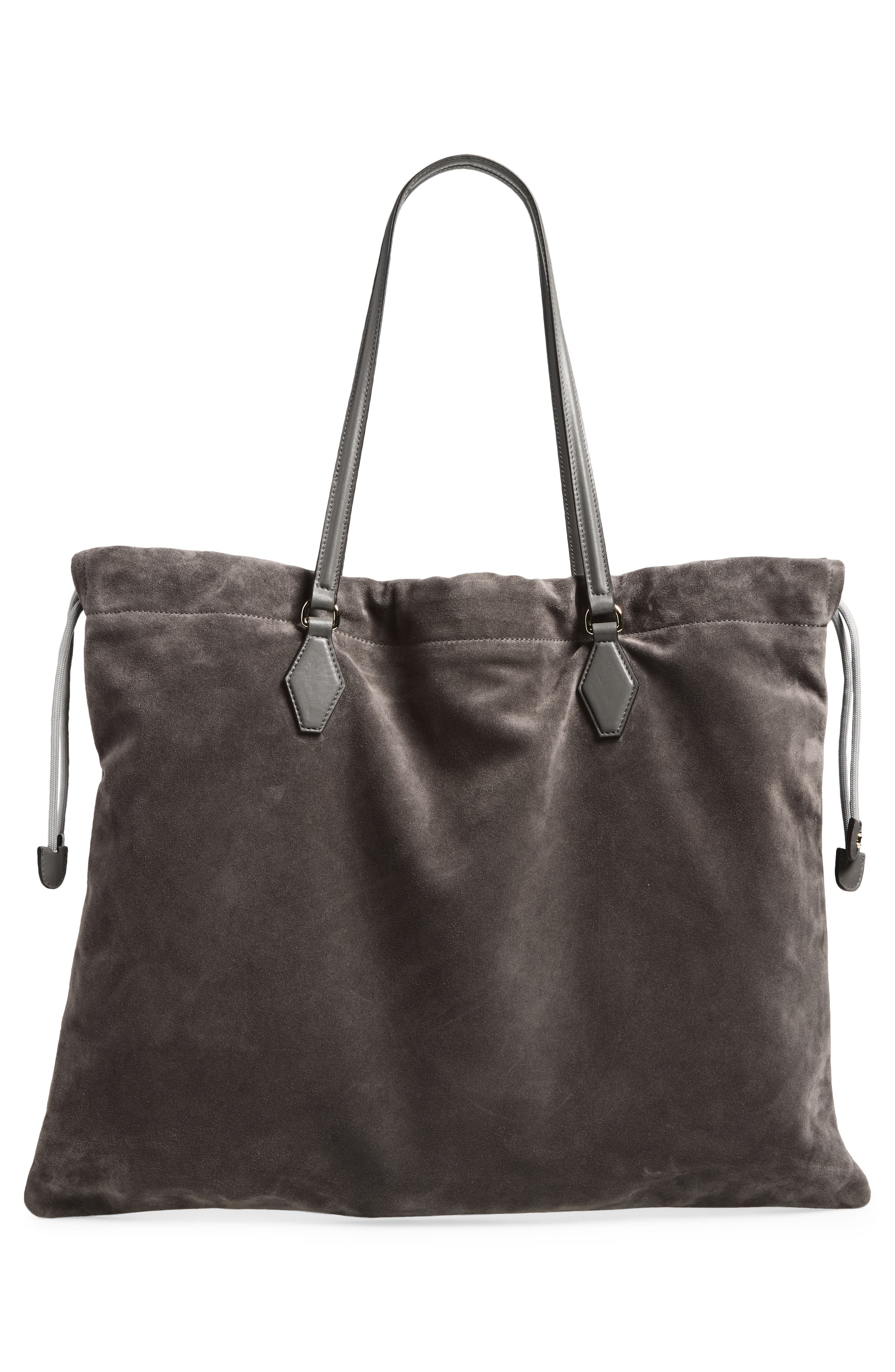 Large Suede Drawstring Tote, Alternate, color, STORM/ STORM/ LIGHT GOLD
