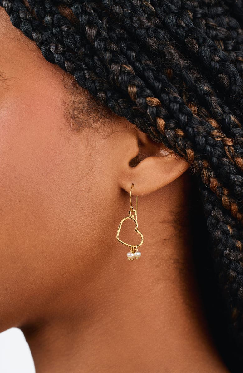 Kiara by Ki-Ele Esther Pearl Heart Drop Earrings, Alternate, color, Gold