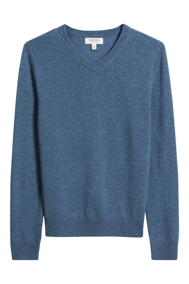 Cashmere V-Neck Sweater, Alternate, color, BLUE MOONLIGHT HEATHER