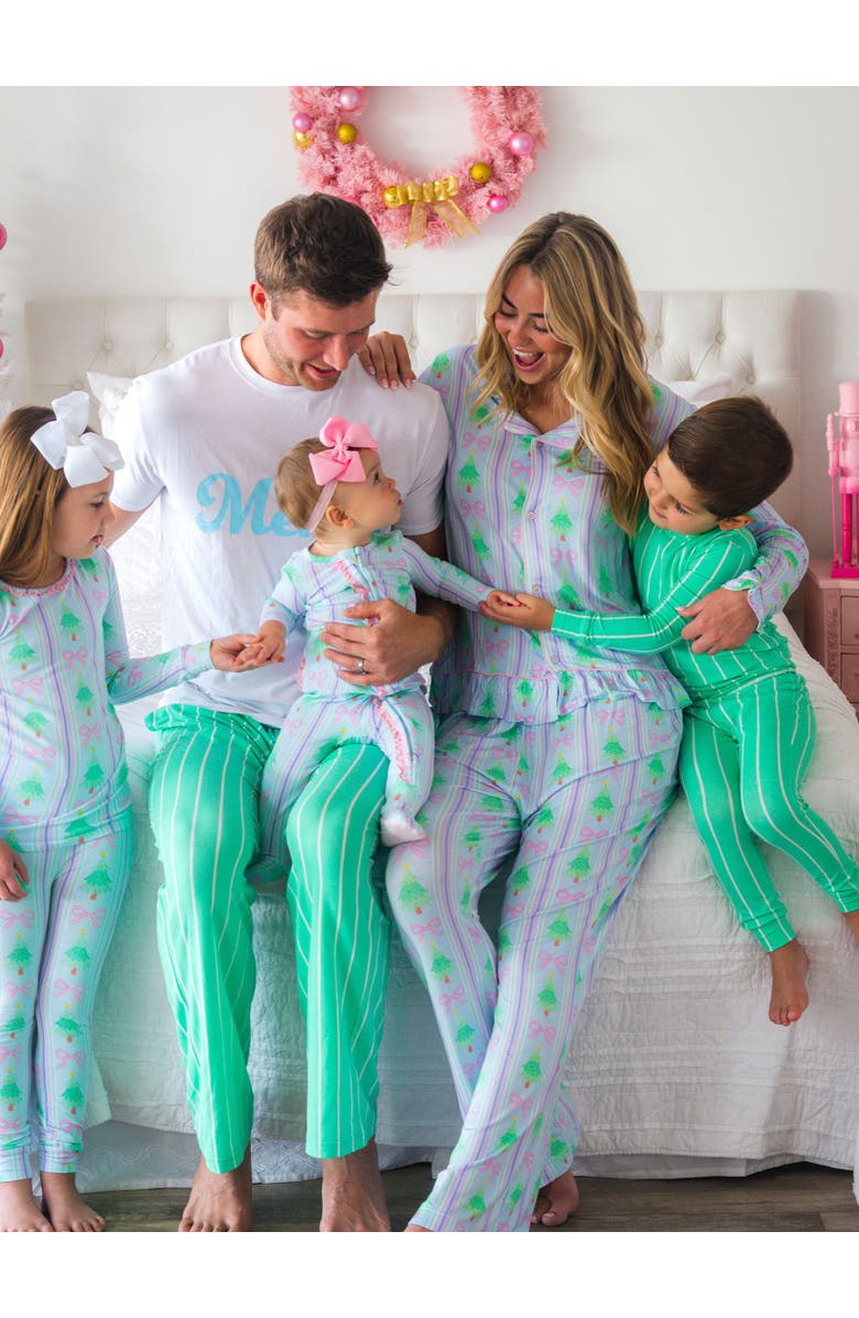 RuffleButts SoftSnooze Women's Ruffle Flare Pajama Set, Alternate, color, Merry Bow Dreams