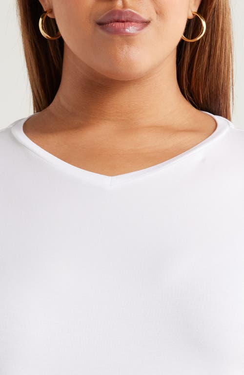 Eileen Fisher Boxy Long Sleeve V-neck Top In White