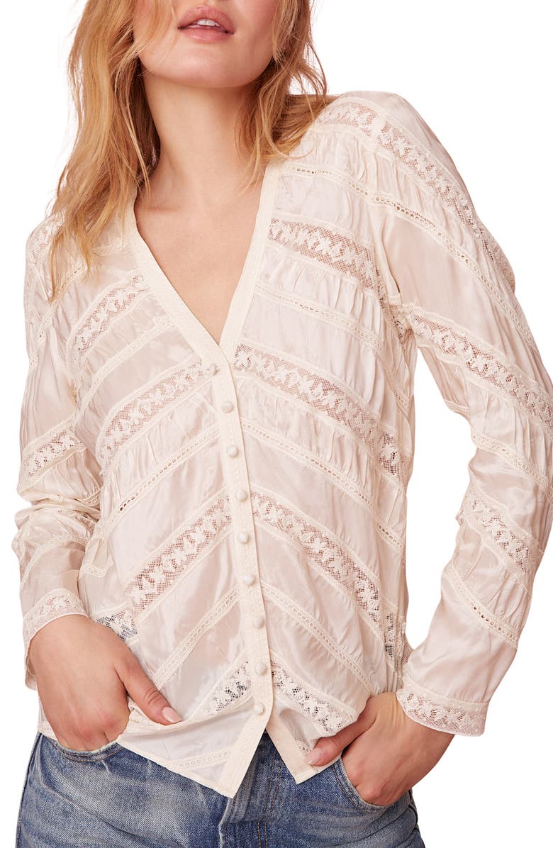 LoveShackFancy Tandra Lace & Eyelet Detail Long Sleeve Top, Main, color, 