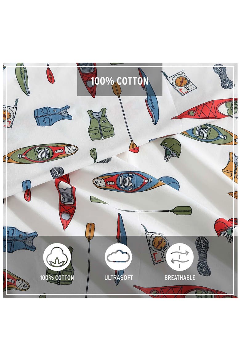 Kayak Adventure Cotton Sheet Set, Alternate, color, WHITE/ RED/ BLUE