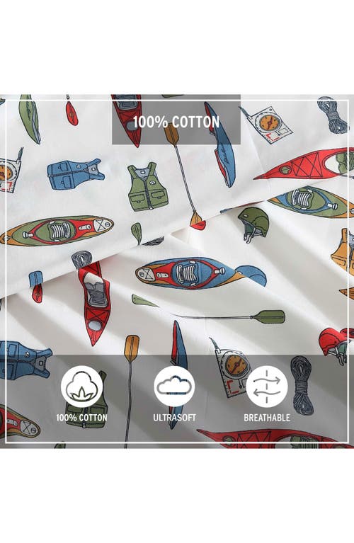 Eddie Bauer Kayak Adventure Cotton Sheet Set In White/red/blue