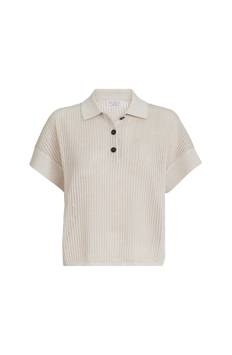 Brunello Cucinelli Ribbed net polo shirt, Main, color, Oat
