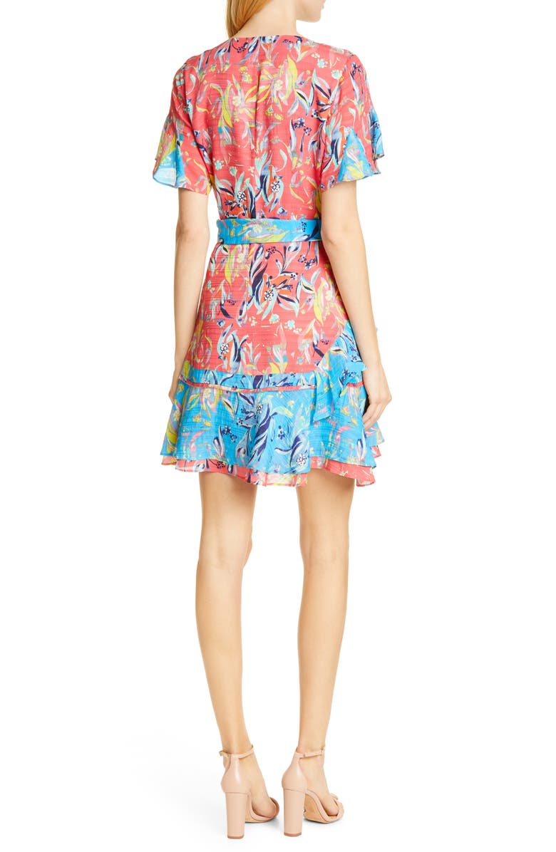 Tanya Taylor Bianka Two-Tone Floral Print Silk Minidress, Alternate, color,