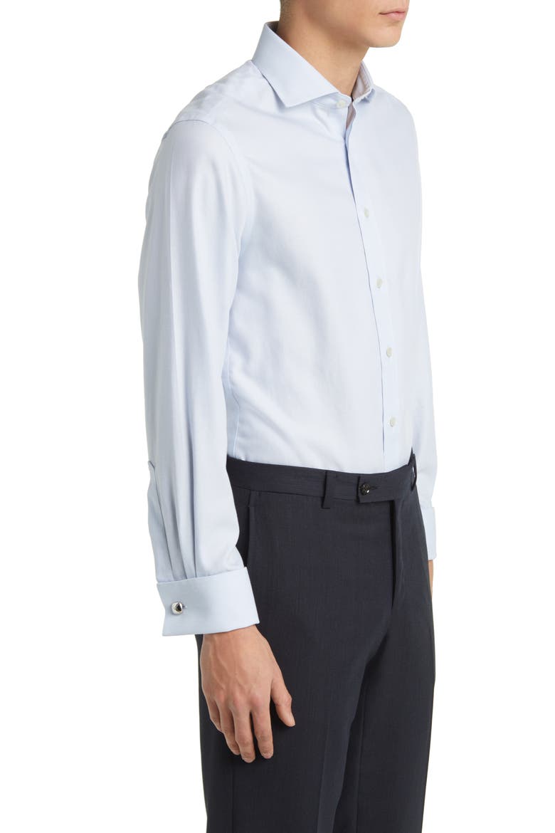 Non-Iron Clifton Weave Cutaway Slim Fit Shirt Double Cuff, Alternate, color, LIGHT BLUE