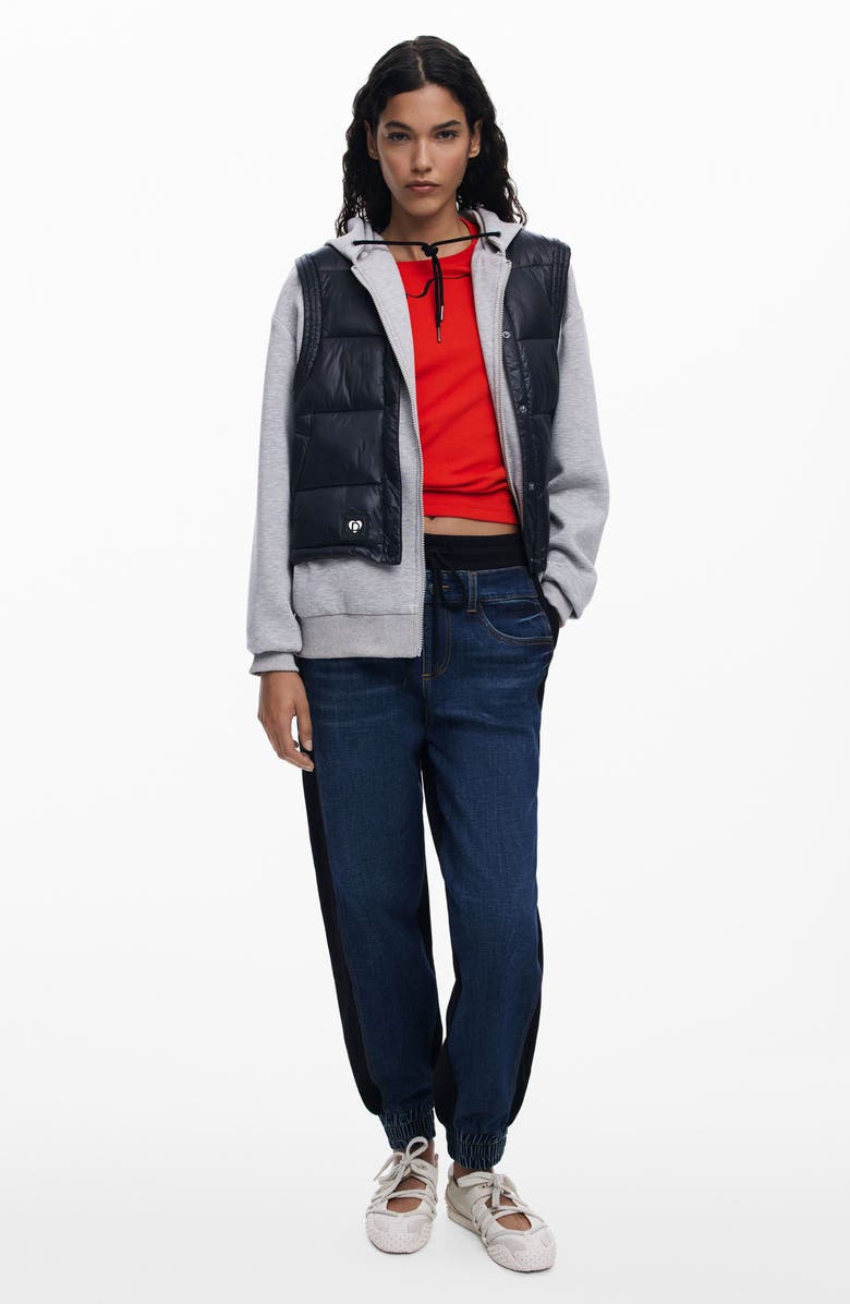 Desigual Pull-On Mixed Media Denim Joggers, Alternate, color, Dark Blue