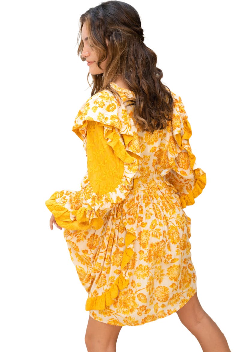 Floral Ruffle Long Sleeve Dress, Alternate, color, DARK YELLOW