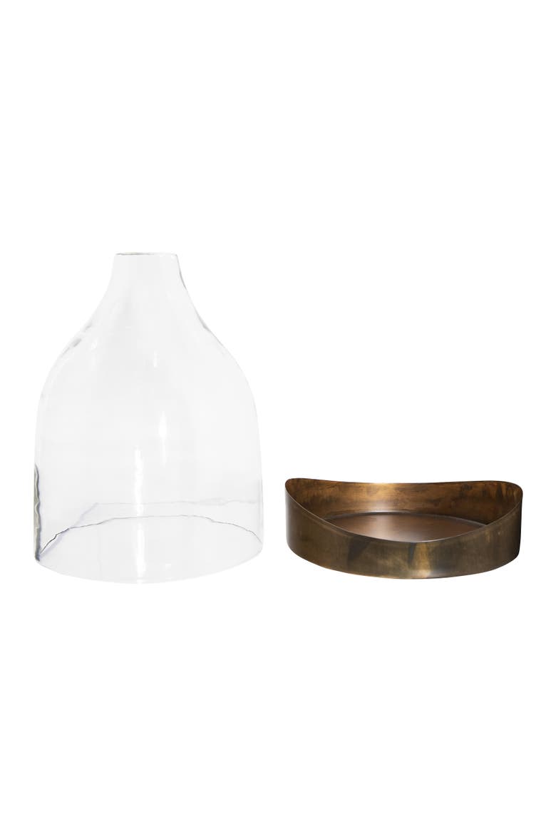 Decorative Glass Cloche with Metal Tray, Clear and Copper, Alternate, color, Brown