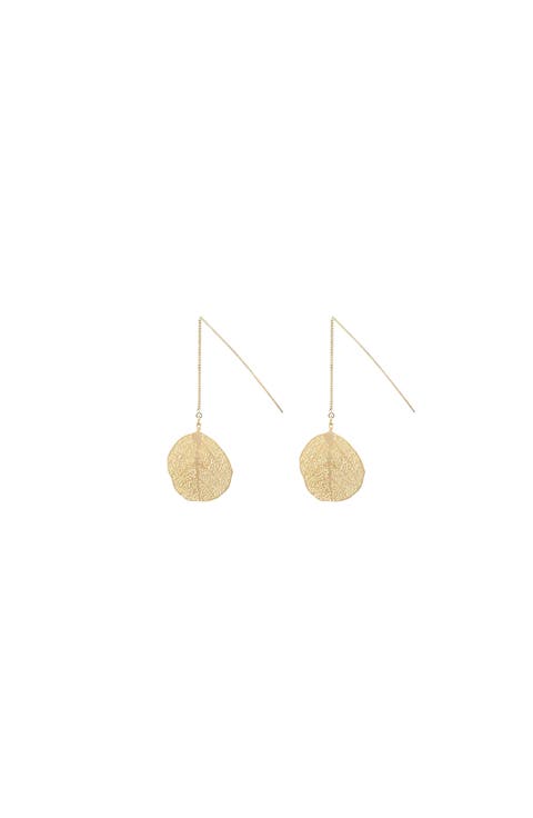 Sienna Textured Leaf Disc Threader Earrings Sculptural Trendy