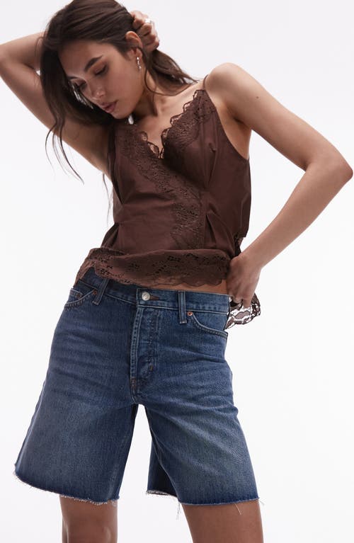 Topshop Loose Fit Raw Hem Cutoff Denim Shorts In Blue
