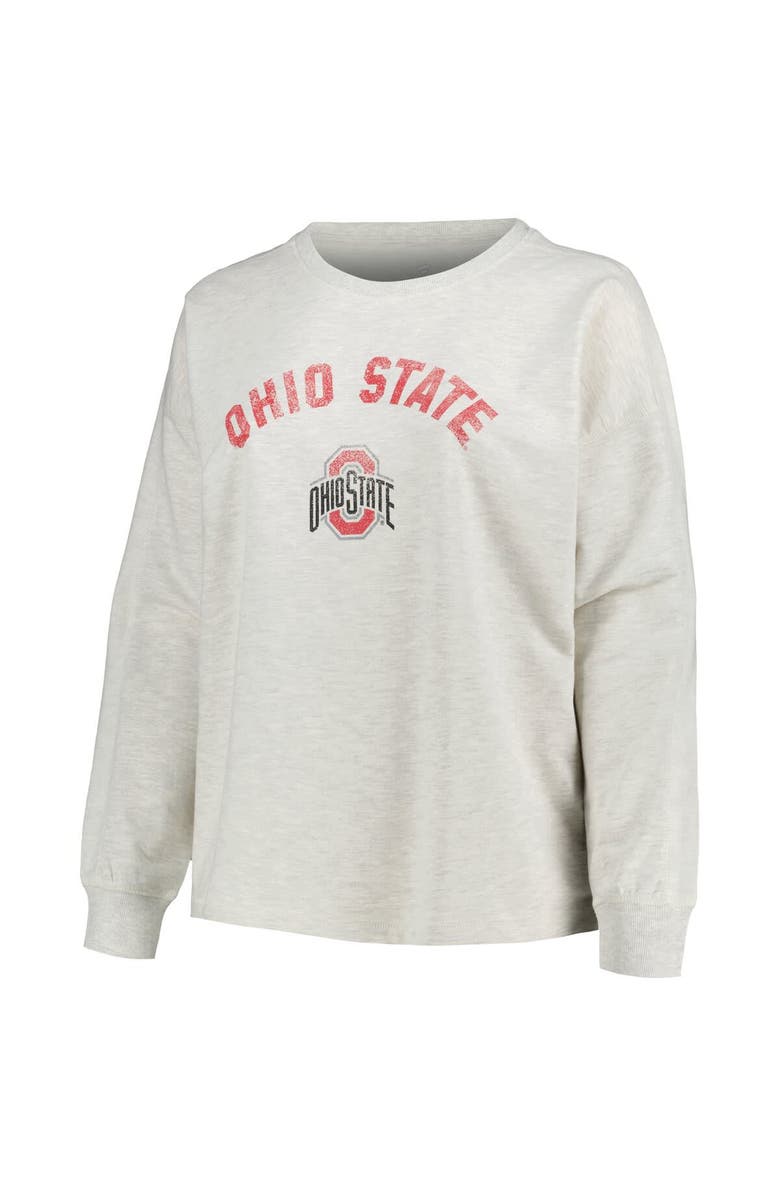 PROFILE Women's Profile Oatmeal Ohio State Buckeyes Plus Size Distressed Arch Over Logo Neutral Boxy Pullover Sweatshirt, Alternate, color, 