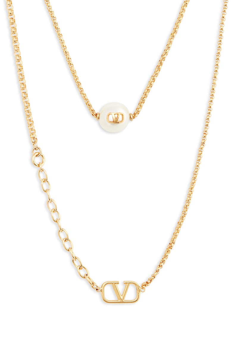 VLOGO Imitation Pearl Layered Necklace, Alternate, color, GOLD/ PEARL