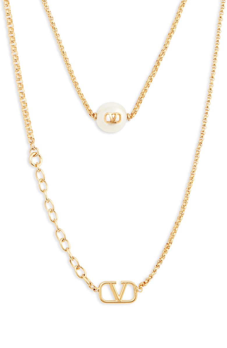 Valentino VLOGO Imitation Pearl Layered Necklace, Alternate, color,