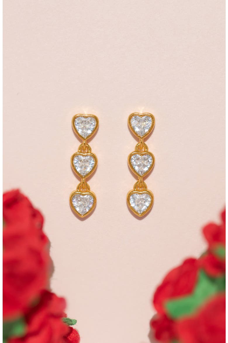 Falling Hearts Cubic Zirconia Dangle Earrings, Alternate, color, GOLD