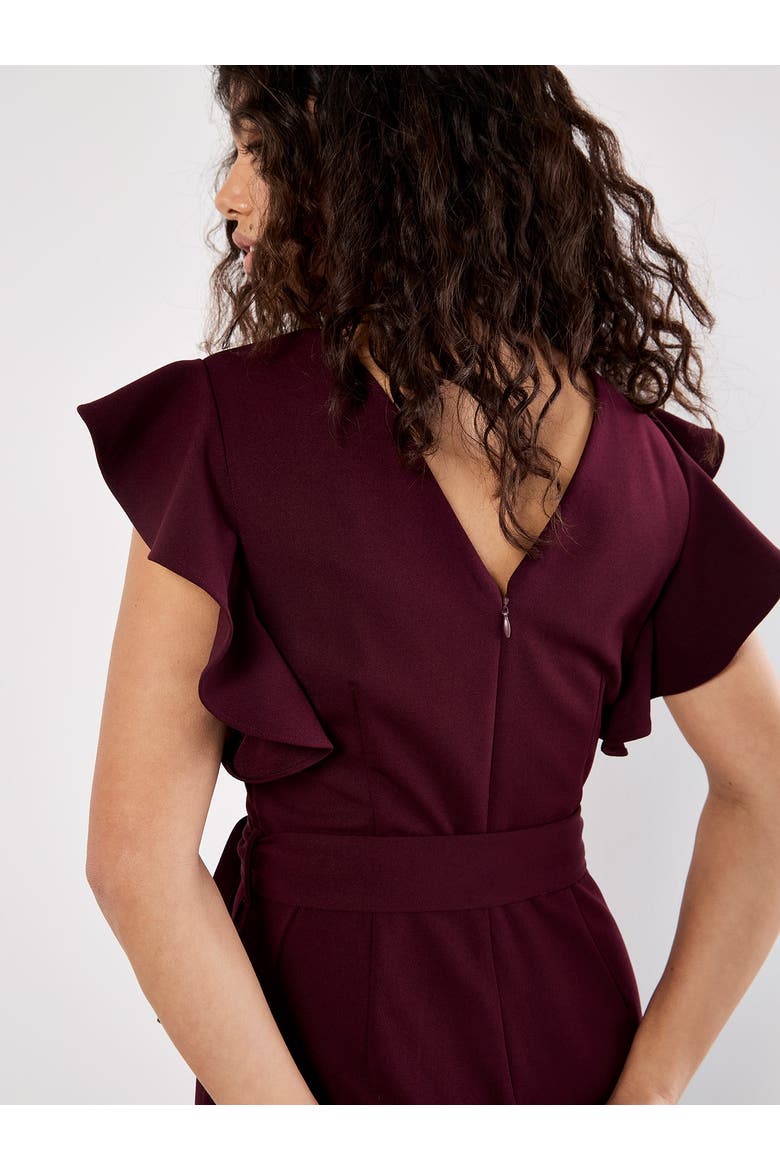 Ruffle Sleeve Pleat Detail Jumpsuit, Alternate, color, Burgundy