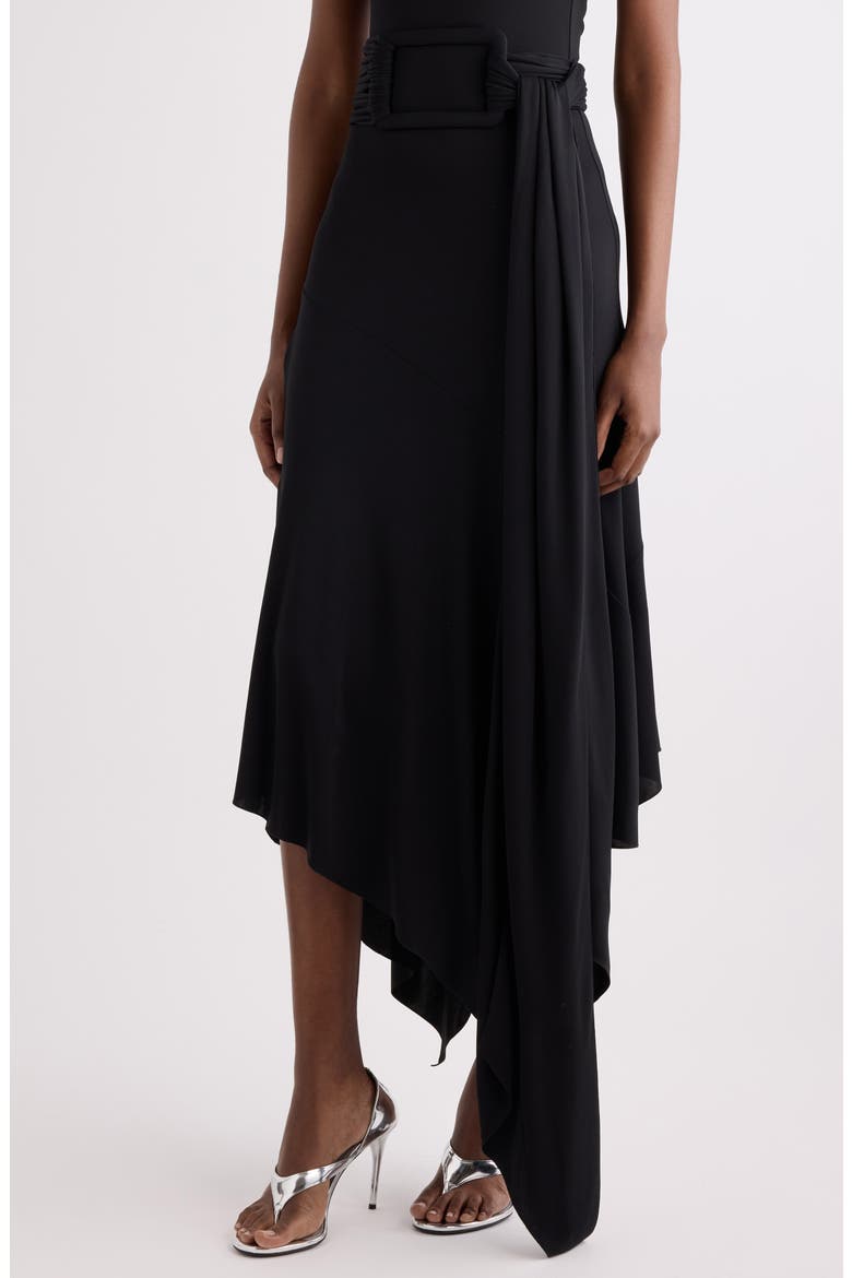 Belted Bias Cut Fluid Jersey Asymmetric Dress, Alternate, color, NOIR ALAIA