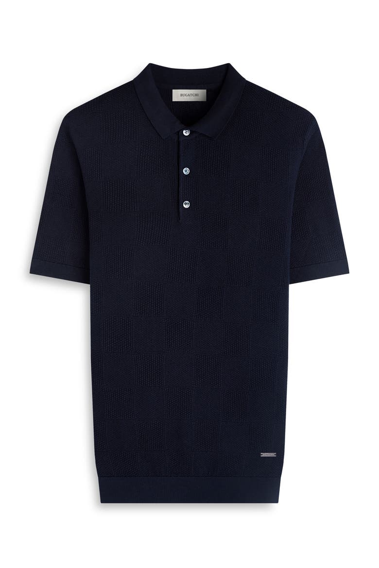 Checkerboard Stitch Polo Sweater, Alternate, color, NAVY