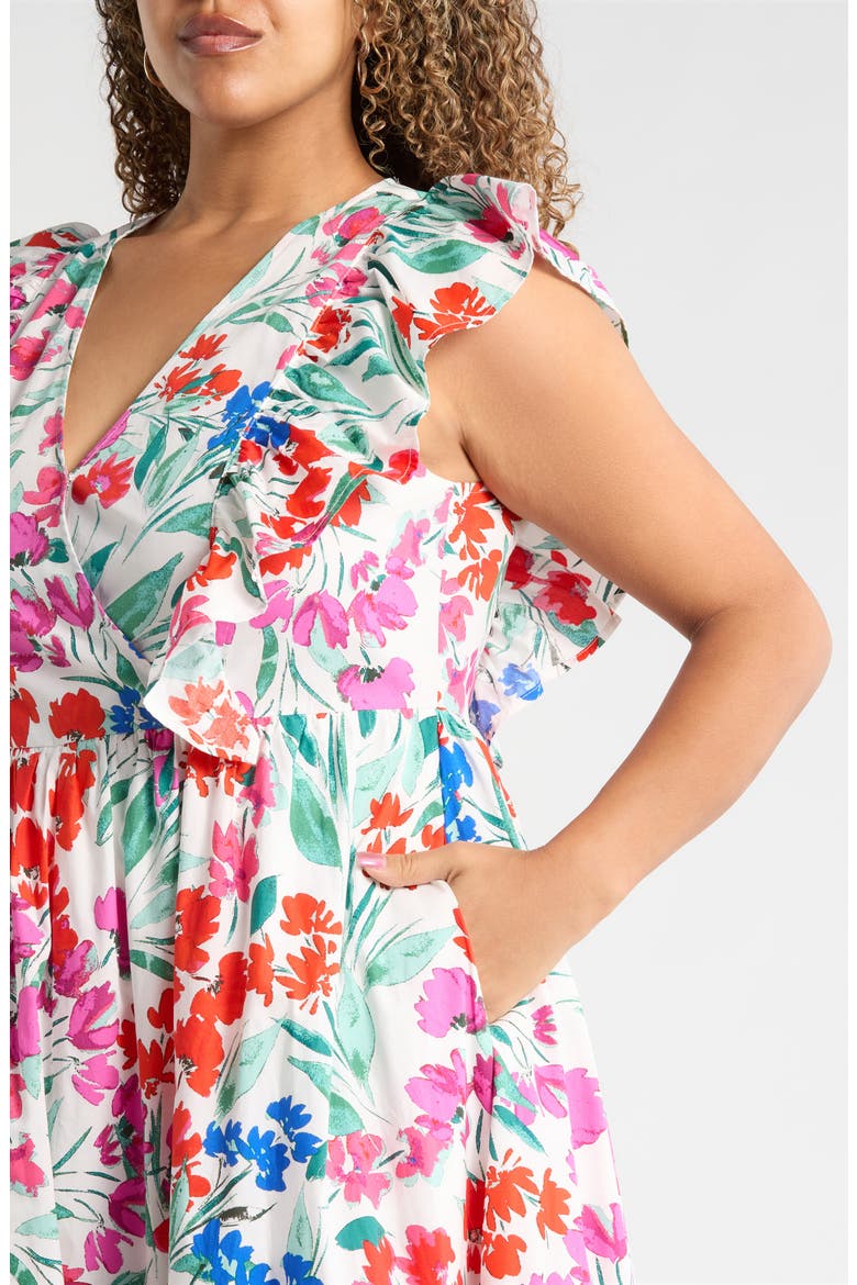 Kivia Smocked Floral Cotton Midi Dress, Alternate, color, WHT-RED-BLUE
