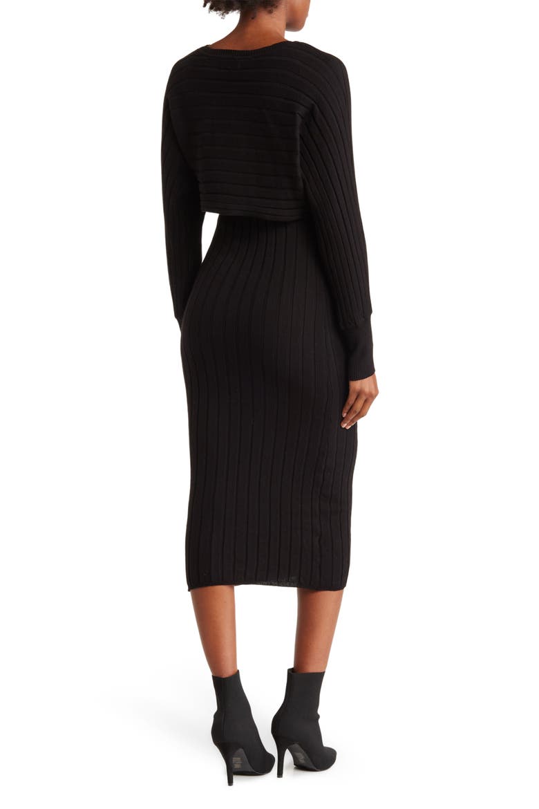 All In One Rib Midi Dress, Alternate, color, BLACK