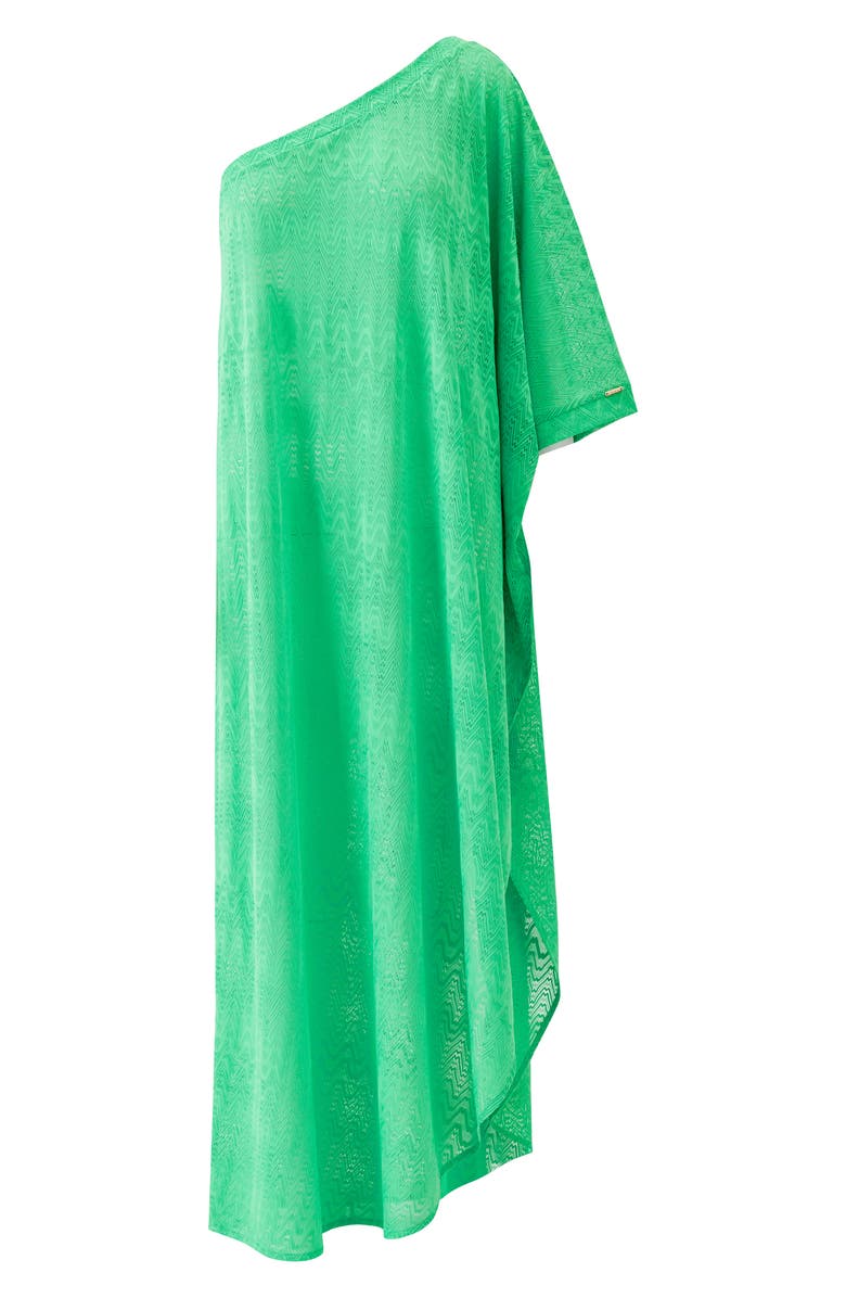 Melissa Odabash Savannah One-Shoulder Cover Up Kaftan, Alternate, color, Green