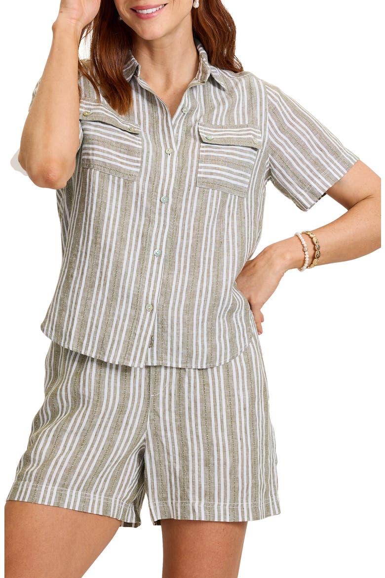 Beach Breeze Stripe Linen Button-Up Shirt, Main, color, SEA CLAY
