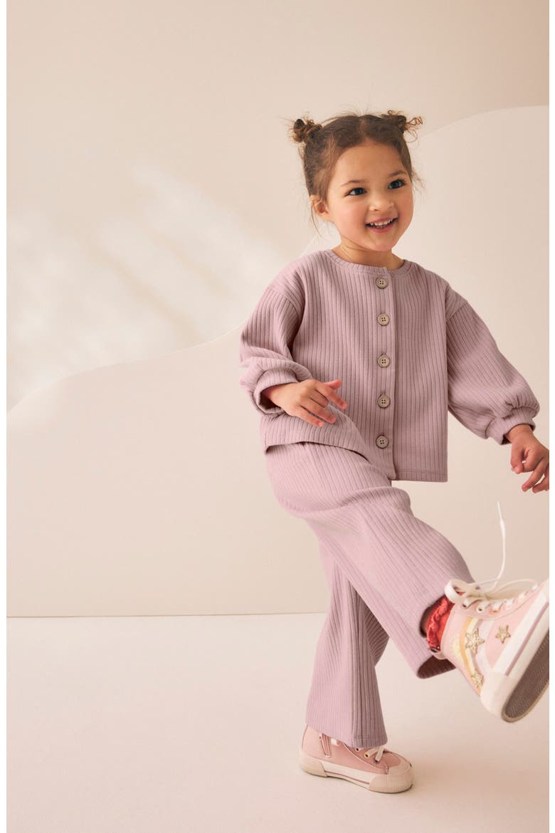 Kids' Chunky Rib Cardigan & Wide Leg Pants Set, Alternate, color, PINK