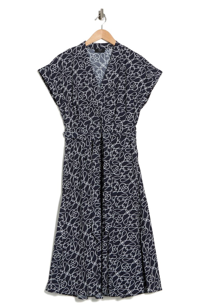 T Tahari Short Sleeve Fit & Flare Midi Dress, Main, color, Knotted Dream Print