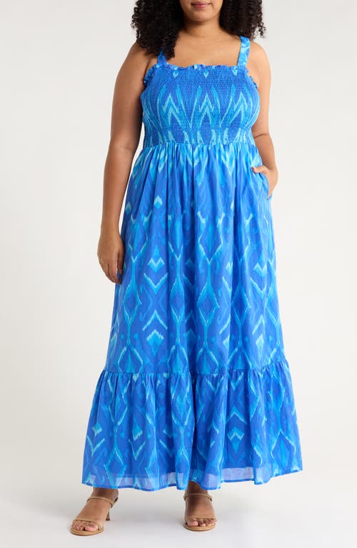Sugarlips Carys Delcy Smocked Cotton Maxi Sundress In Blue