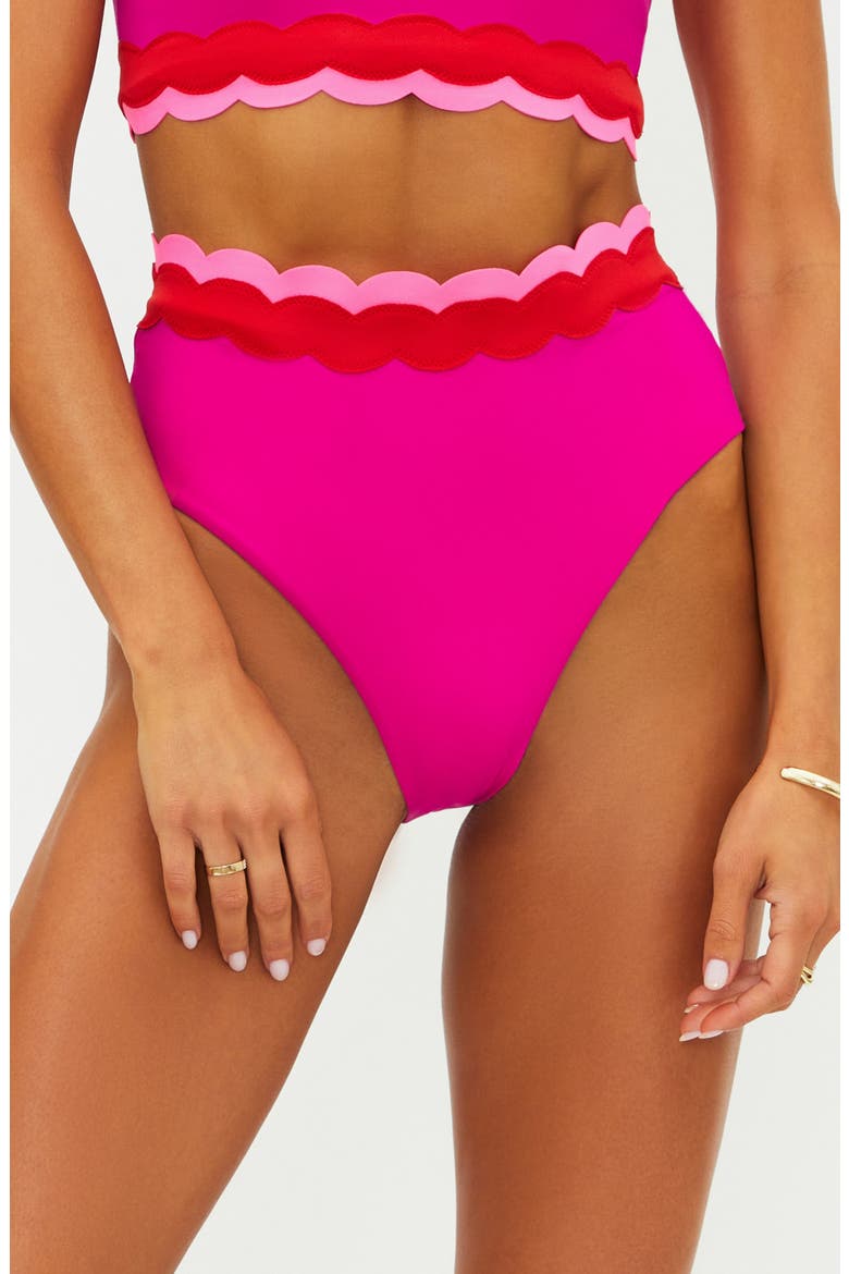 Harriet High Waist Bikini Bottoms, Main, color, FUCHSIA RED NEON PINK WAVE