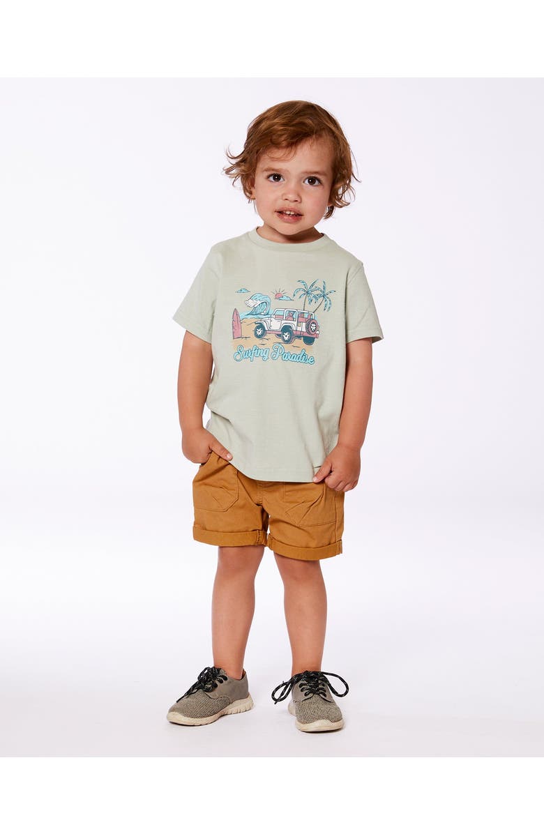 Deux par Deux Little Boy's Short Sleeve Organic Cotton Graphic Tee Sage And Multi, Alternate, color, Sage And Multi