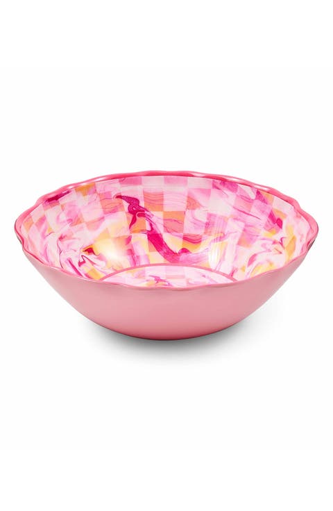 Pink Marble Check Melamine Serving Bowl