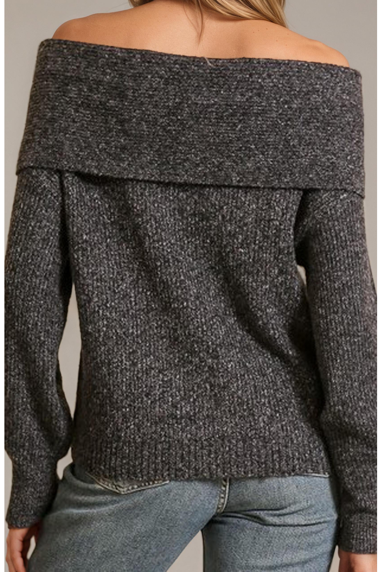 Off-Shoulder Sweater with Twisted Neckline and Balloon Sleeves, Alternate, color, Black